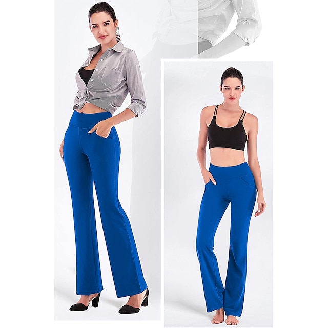 Women's High Waist Yoga Pants Side Pockets Bootcut Leggings Tummy Control 4 Way Stretch Quick Dry Dark Grey Wine Fitness Gym Workout Dance Summer Sports Activewear High Elasticity - Black