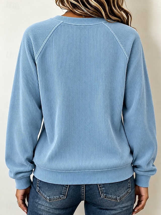 Women's Corduroy Tops Textured Pullover Sweatshirt Active Vintage Casual Long Sleeve Crew Neck Regular Tops Casual Holiday Blue Green Spring Fall Winter - Blue