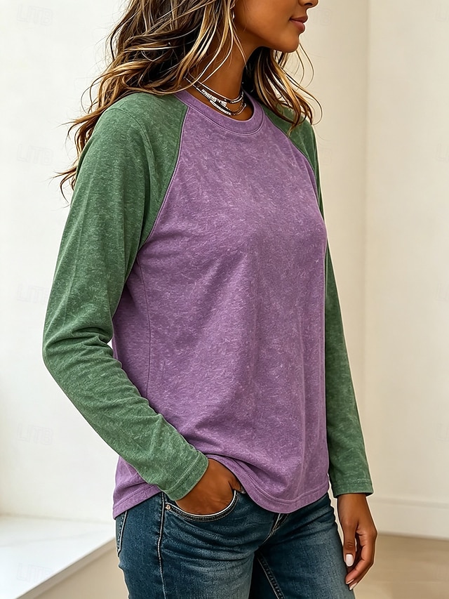 Women's Shirt Washed Cotton 100% Cotton Plain Vintage Fashion Stylish Sleeveless Short Sleeve Long Sleeve Crew Neck Regular Tops Casual Beach Blue Black Purple Spring Fall Winter - Purple