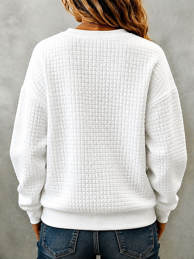 Women's Waffle Hoodies Warm Sports Fashion Long Sleeve Crew Neck Regular Tops Casual White Pink Fall Winter - White