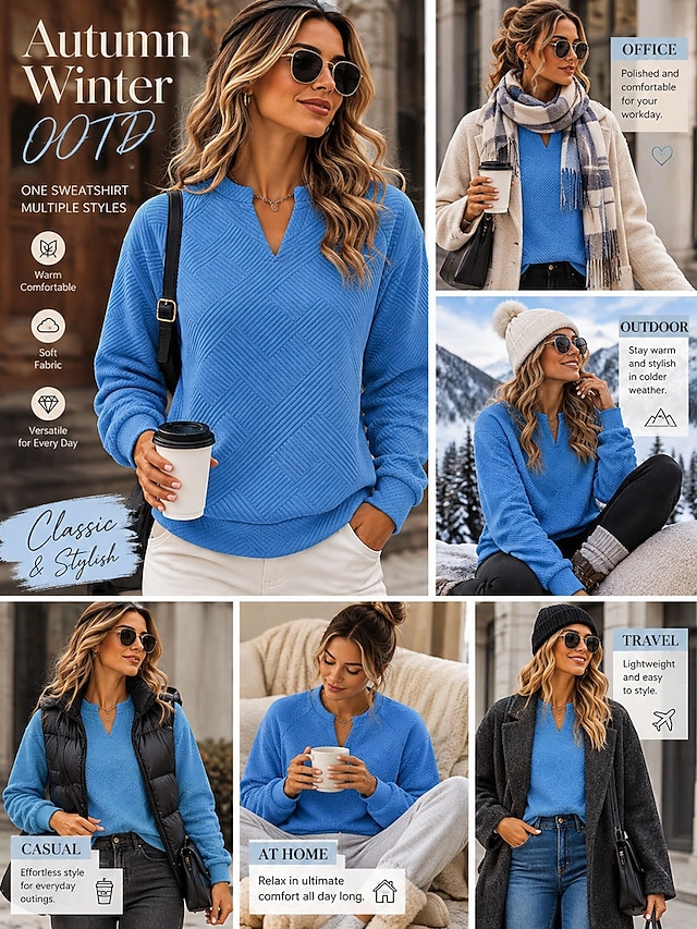 Women's Pet Carrier Hoodie Pet Pouch Hoodie Sweatshirts Casual Long Sleeve V Neck Regular Tops Casual Work Street Blue Black Green Apricot Fall Winter - Blue