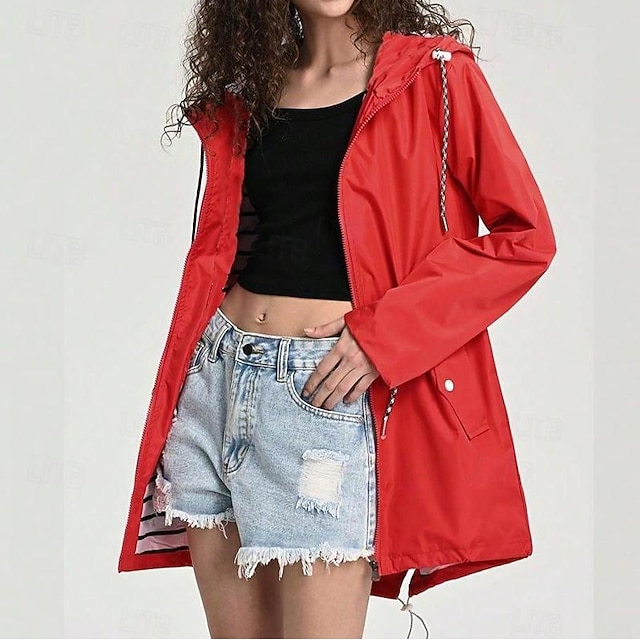 Women's Hiking Raincoat Raincoat Outdoor Waterproof Quick Dry Lightweight Jacket Camping / Hiking / Caving Traveling Blue Black Yellow Pink Red - Red