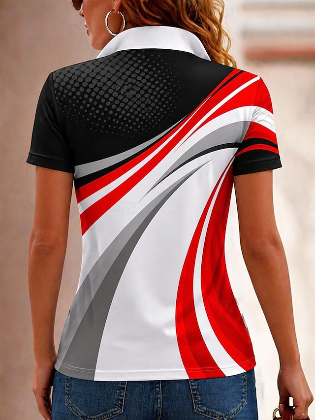 Women's T Shirt Zipper Quarter Zip Graphic Geometric Color Block Vintage Tropical Hawaiian Short Sleeve High Neck Regular Tops Beach Wedding Daily Sports Blue White Pink Red Orange Summer Spring - White