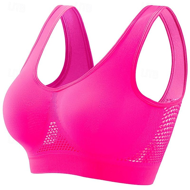 Women's Light Support Sports Bra Running Bra Open Back Bra Top No Padded Leisure Sports Jogging Running Lightweight Soft Breathable Forest Green Violet Black Solid Colored - Fuchsia