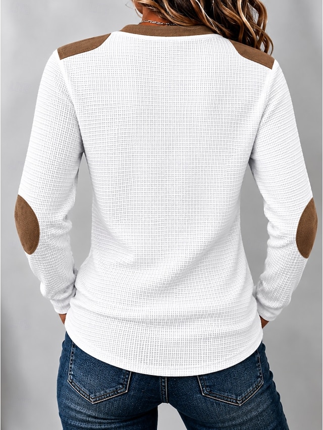 Women's Waffle Polo Shirts Bohemia Active Vacation Long Sleeve Hooded Regular Tops Casual Daily Holiday White Summer Spring Fall Winter - White