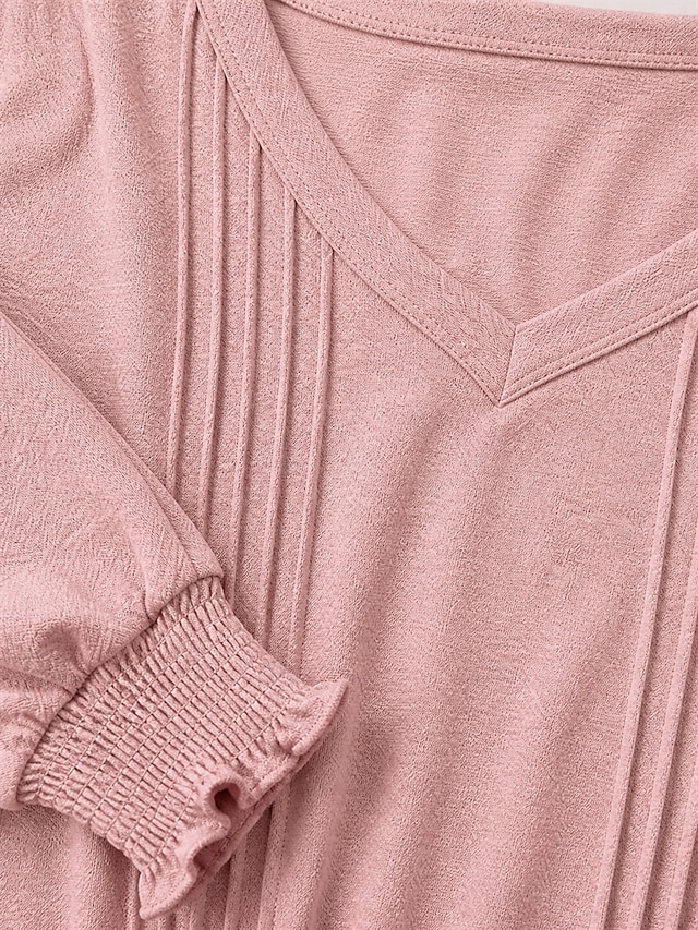 Women's T Shirt Tee Top Basic Classic Trendy Long Sleeve V Neck Regular Tops Casual Daily Blue White Black Pink Purple Spring Fall - Pink