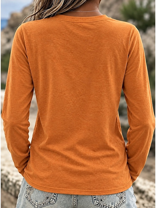 Halloween Women's T Shirt Halloween Witch Vintage Stylish Classic Long Sleeve Crew Neck Regular Tops Casual Orange Spring Fall - Orange