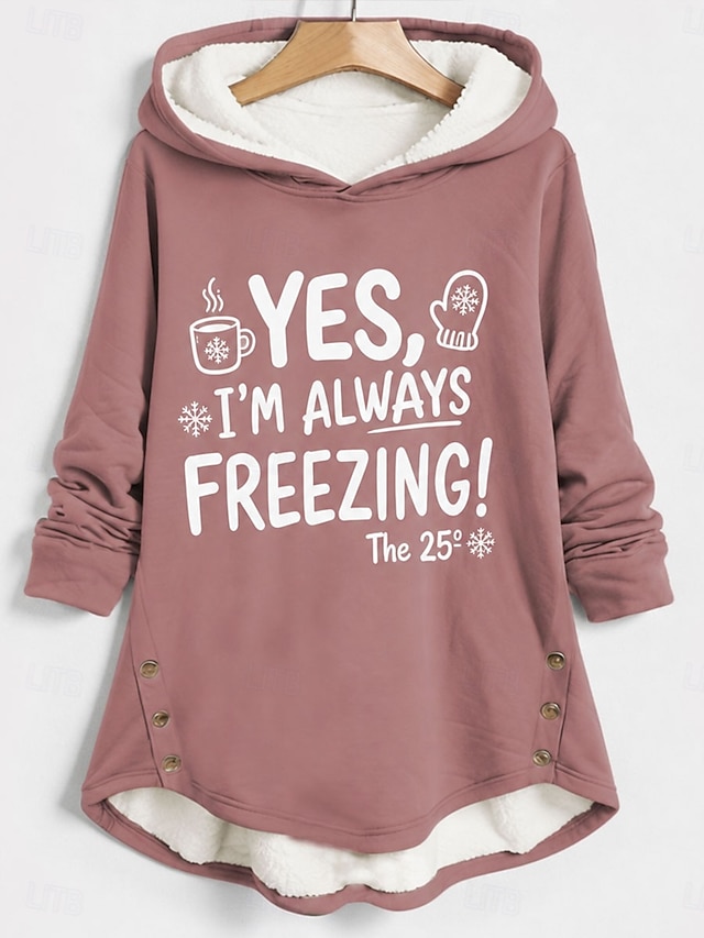 Women's Pullover Hoodie Sweatshirt Print Graphic Letter Warm Casual Fuzzy Long Sleeve Hooded Long Tops Casual Black Pink Fall Winter - Pink