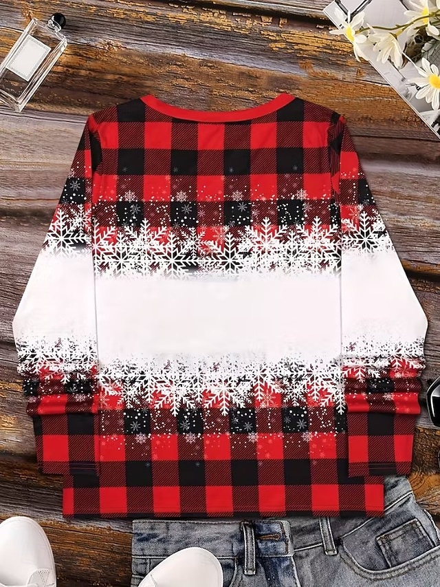 Christmas Women's T Shirt Graphic Vintage Stylish Classic Long Sleeve V Neck Regular Tops Daily Print Gray / Red Black+White+Red Black Wine Red Spring Fall Winter - Gray / Red