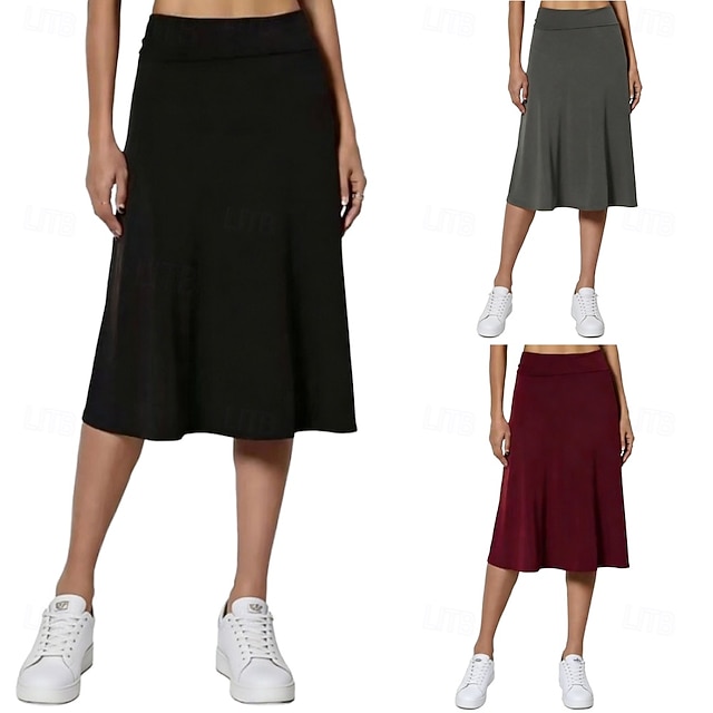 Women's Solid Colored Casual Skirt Tennis Skirts Sport Skirt High Waist Quick Dry Breathable Tennis Golf Pickleball Skirt Dark Grey Black Wine Tennis Clothing - Black
