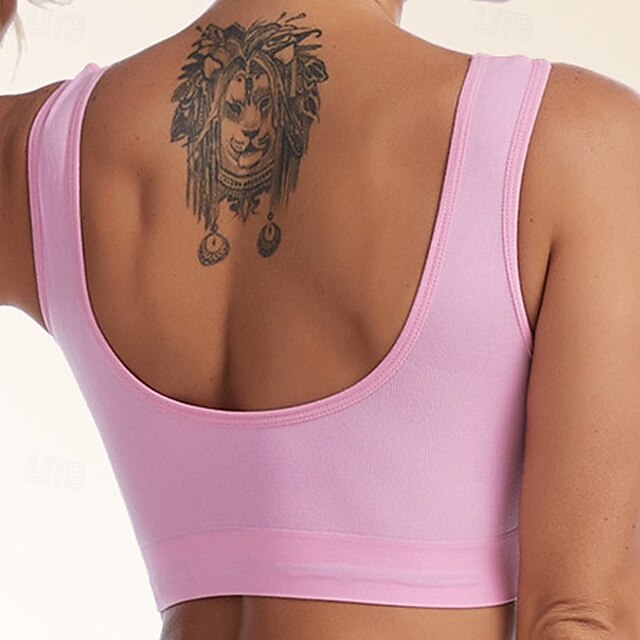 Women's Light Support Sports Bra Running Bra Open Back Cross Back Bra Top Padded Fitness Leisure Sports Running Breathable Lightweight Soft Watermelon Red Black White Solid Colored - Dark Purple