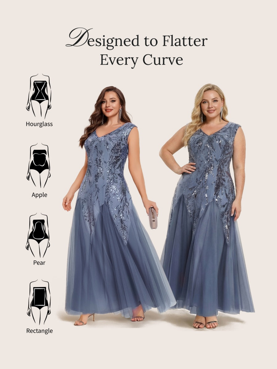 Glitter Embroidered Cap Sleeve High Stretch Mother of the Bride Dress #color_Dusty Blue