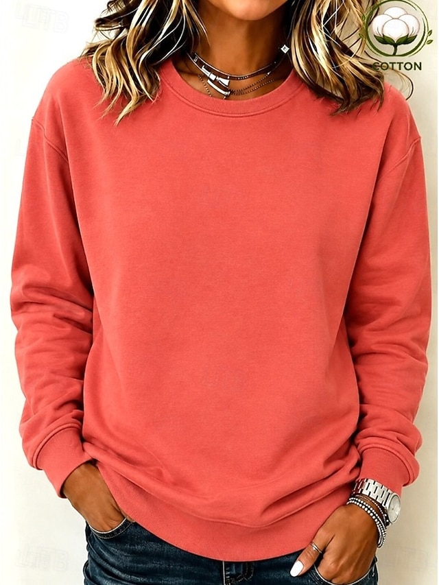 Women's Pullover Sweatshirt Casual Long Sleeve Crew Neck Regular Tops Casual Home Street Black Purple Orange Green khaki Spring Fall Winter - Orange