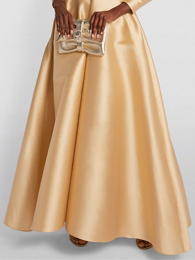 A-Line Floor Length Wedding Guest Dress Formal Dresses Flare Dress Mother of the Bride Dress Long Sleeve Shirt Collar Elegant Formal Wedding Guest Satin with Ruched - Vibrant Yellow