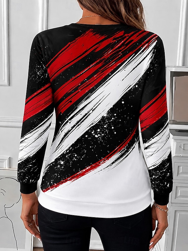 Women's Zip Up Sweatshirts Zipper Print Graphic Geometric Abstract Fashion Casual Long Sleeve Round Neck Half Zip Regular Tops Casual Street Dailywear Yellow Red Green Spring Fall - Red