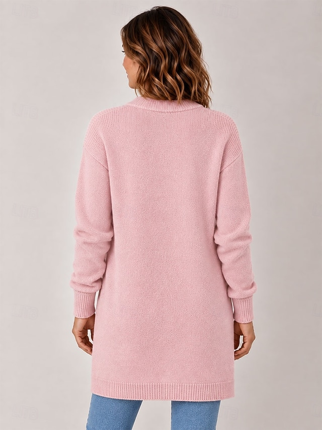 Women's Long Cardigan Knit Sweater Napoleonic Style Casual Ribbed Crew Neck Buttons Long Sleeve Long Tops Knit Club Party Halloween Blue Pink Fall - Gray