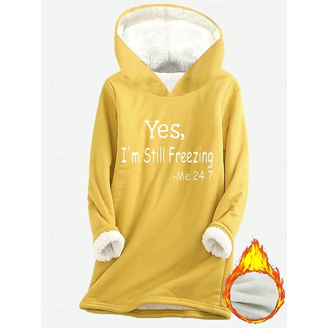 Women's Hoodie Sweatshirt Pullover Sherpa Letter Casual Sports Print Warm Fuzzy Comfort Hoodie Long Sleeve Top Micro-elastic Fall & Winter Comfort Breathable Soft Fabric - Blue