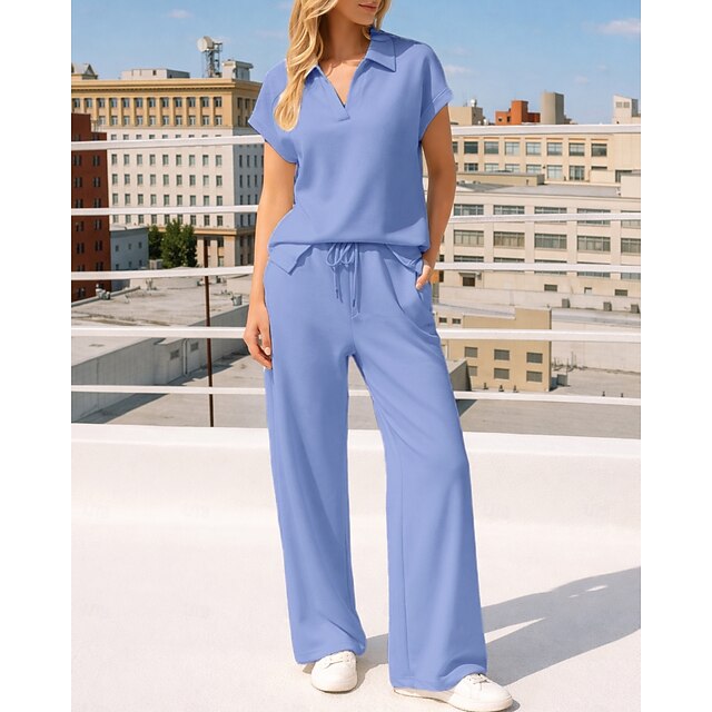 Women's Pullover Sweatsuit Sets 2 Piece Tracksuit Lounge Outfits Drawstring with Pocket Solid Colored Athletic Clothing Set Summer Spring Light Coffee Black Gym Workout Jogging Running Moisture - Blue