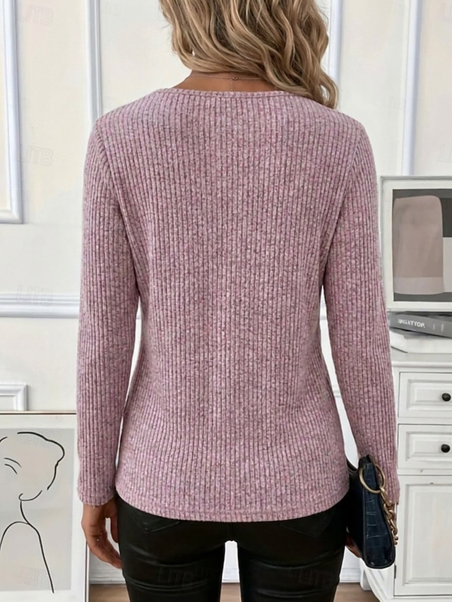 Women's Blouse Texture Quarter Zip Vintage Long Sleeve Crew Neck Casual claret Deep Pink Black Navy Blue Light Grey Fall - Deep Pink