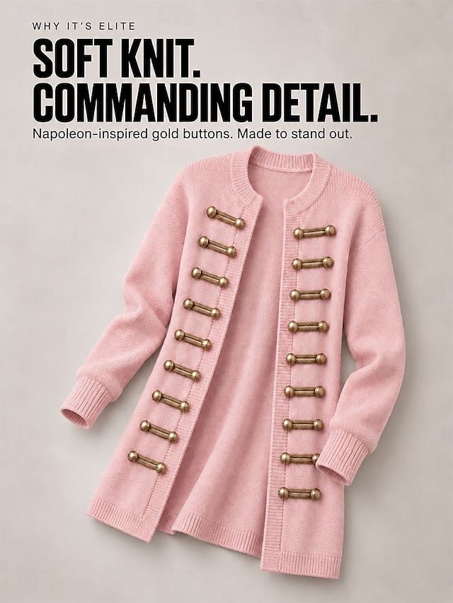 Women's Long Cardigan Knit Sweater Napoleonic Style Casual Ribbed Crew Neck Buttons Long Sleeve Long Tops Knit Club Party Halloween Blue Pink Fall - Gray