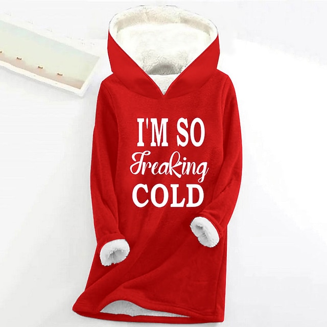Women's Hoodie Sweatshirt Pullover Fleece Lined Sherpa Letter Casual Sports Print Warm Fuzzy Comfrt Hoodie Long Sleeve Top Micro-elastic Fall & Winter Comfrt Breathable Soft Fabric - Red