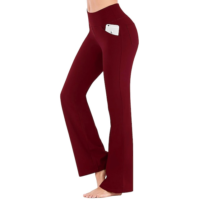 Women's High Waist Yoga Pants Side Pockets Bootcut Leggings Tummy Control 4 Way Stretch Quick Dry Dark Grey Wine Fitness Gym Workout Dance Summer Sports Activewear High Elasticity - Black
