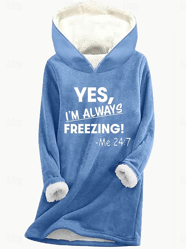 Women's Hoodie Sweatshirt Letter Street Dailywear Print Casual Comfrt Hoodie Long Sleeve Micro-elastic Fall Winter Fall & Winter Comfrt Breathable Soft Fabric - Blue