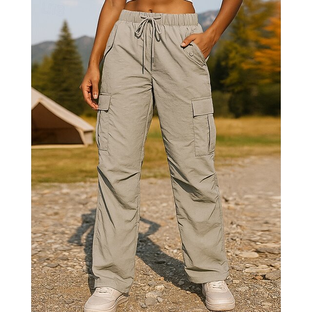 Women's Cargo Pants Hiking Pants Trousers Hiking Rain Pants Spring Autumn / Fall Outdoor Regular Fit Waterproof Windproof Bottoms Drawstring Pocket Elastic Waist Black Pink Camping / Hiking Running - Khaki