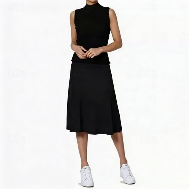 Women's Solid Colored Casual Skirt Tennis Skirts Sport Skirt High Waist Quick Dry Breathable Tennis Golf Pickleball Skirt Dark Grey Black Wine Tennis Clothing - Black