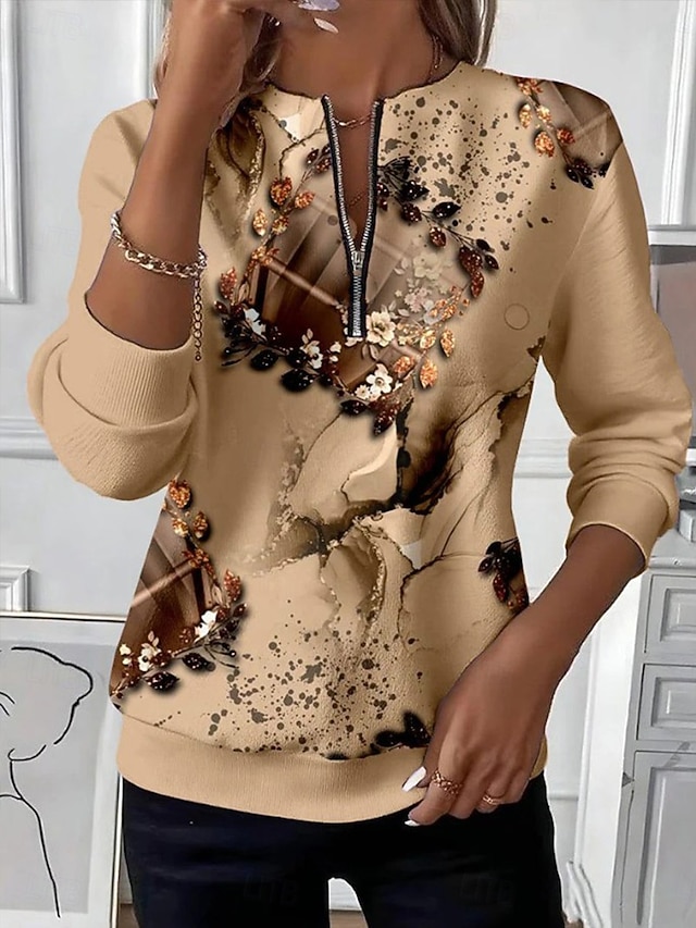 Women's Zip Up Sweatshirts Patchwork Zipper Print Graphic Abstract Fashion Casual Long Sleeve Round Neck Regular Tops Casual Street Dailywear Black Yellow Fall Winter - Yellow