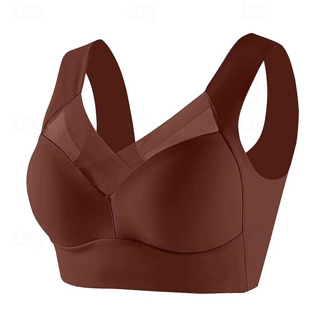 Sports Bra Hollow Mesh Back Low Supports Sports Bra Fitness Yoga Vest Shockproof Yoga Bra Without Steel Ring - Brown