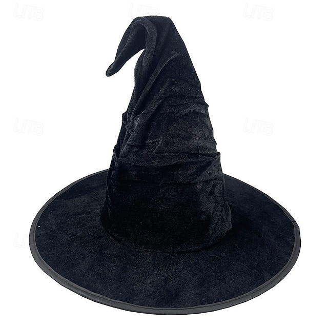 Women's Hat Wizard Hat Party Hat Cosplay Breathable Halloween Pure Color - Black