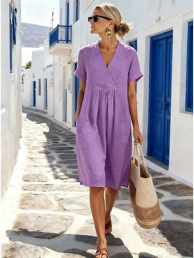 Women's Mini Dress A Line Dress Summer Dress Vacation Casual Boho Daily Holiday Summer Dress Regular Fit Plain Half Sleeve V Neck Blue Light Green Dark Green Light Purple Summer - Light Purple