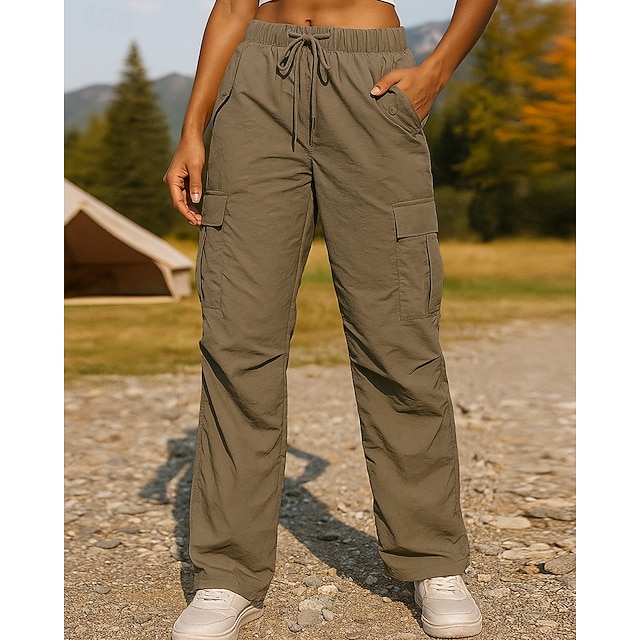 Women's Cargo Pants Hiking Pants Trousers Hiking Rain Pants Spring Autumn / Fall Outdoor Regular Fit Waterproof Windproof Bottoms Drawstring Pocket Elastic Waist Black Pink Camping / Hiking Running - Coffee