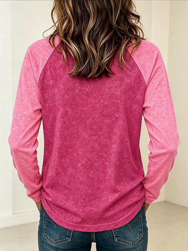Women's Washed Cotton 100% Cotton Henley Shirt Plain Vintage Fashion Stylish Sleeveless Short Sleeve Long Sleeve Crew Neck Regular Tops Casual Beach Blue Pink Orange Spring Fall Winter - Pink