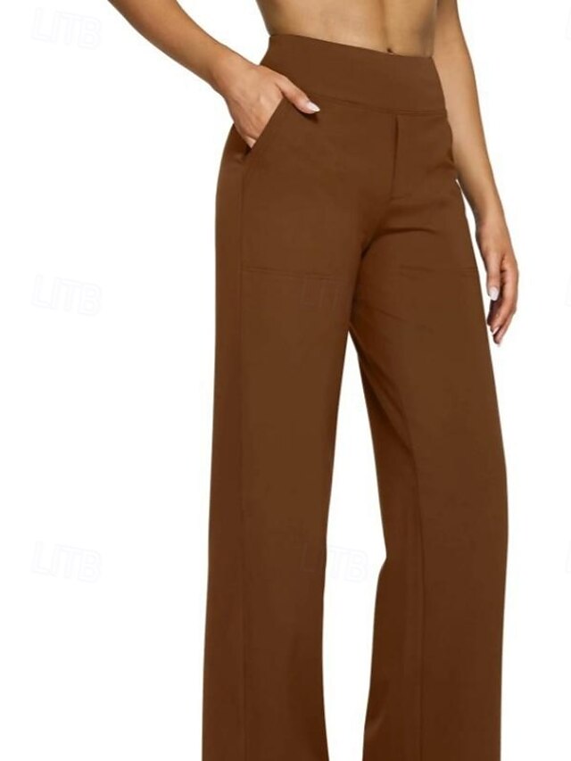 Women's Trousers Casual Pants Straight Fashion Streetwear Basic Full Length High Waist Plain Pocket Elastic Waist Comfort Micro-elastic Daily Vacation Street Blue Black White Almond Spring Fall Loose - Blue