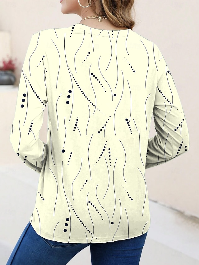Women's T shirt Long Sleeve Crew Neck Long Sleeve Tunic Graphic Geometric Elegant Vintage Stylish Regular Tops Daily Print Yellow Pink Blue Prefall - Yellow