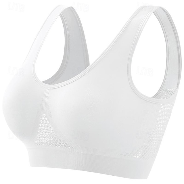 Women's Light Support Sports Bra Running Bra Open Back Bra Top No Padded Leisure Sports Jogging Running Lightweight Soft Breathable Forest Green Violet Black Solid Colored - White