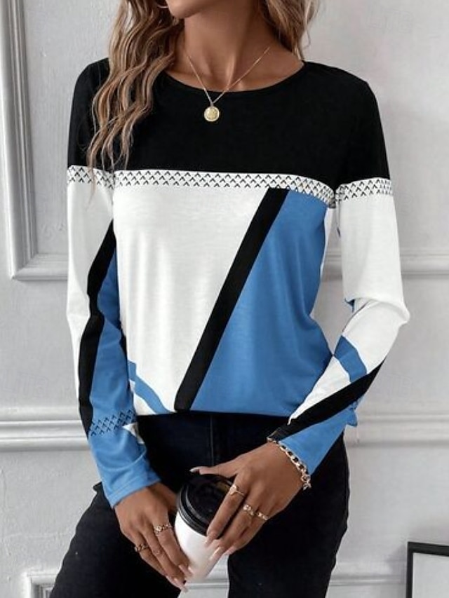 Easter Women's T shirt Long Sleeve Crew Neck Long Sleeve Tunic Graphic Plaid Vintage Stylish Classic Round Neck Regular Tops Daily Print Black Red Blue Purple Brown Fall Prefall - Blue