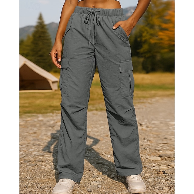 Women's Cargo Pants Hiking Pants Trousers Hiking Rain Pants Spring Autumn / Fall Outdoor Regular Fit Waterproof Windproof Bottoms Drawstring Pocket Elastic Waist Black Pink Camping / Hiking Running - Grey