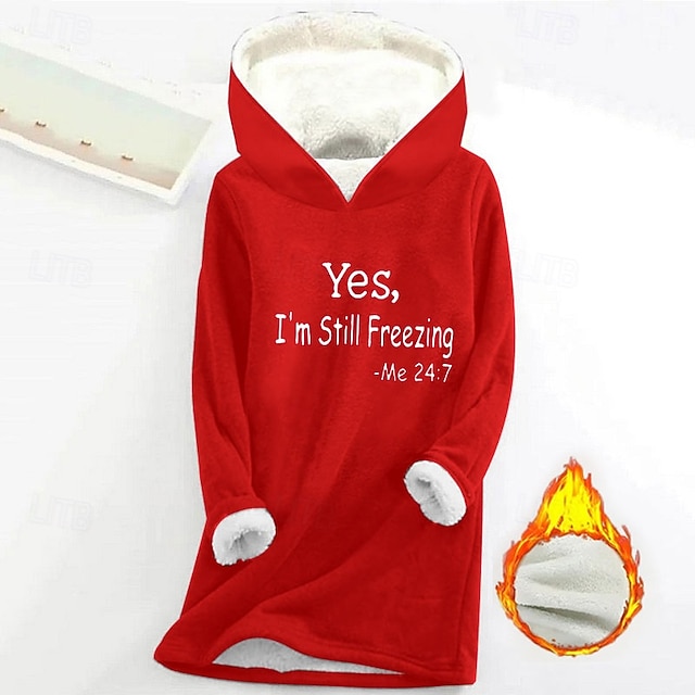 Women's Hoodie Sweatshirt Pullover Sherpa Letter Casual Sports Print Warm Fuzzy Comfort Hoodie Long Sleeve Top Micro-elastic Fall & Winter Comfort Breathable Soft Fabric - Blue