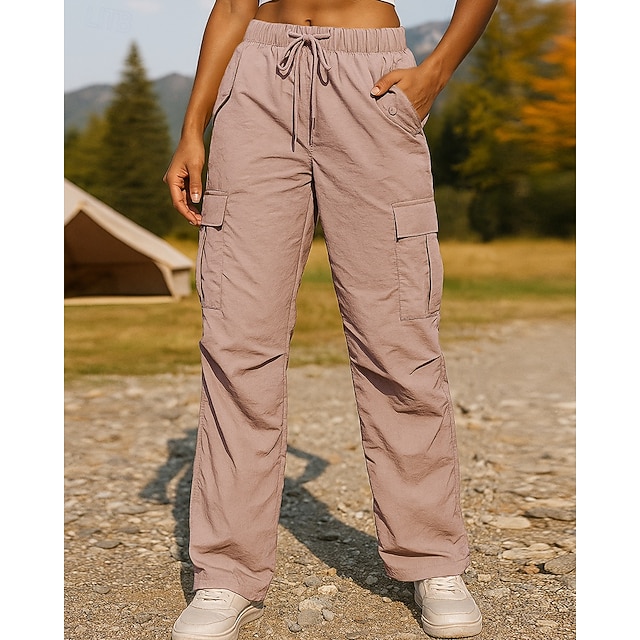Women's Cargo Pants Hiking Pants Trousers Hiking Rain Pants Spring Autumn / Fall Outdoor Regular Fit Waterproof Windproof Bottoms Drawstring Pocket Elastic Waist Black Pink Camping / Hiking Running - Pink