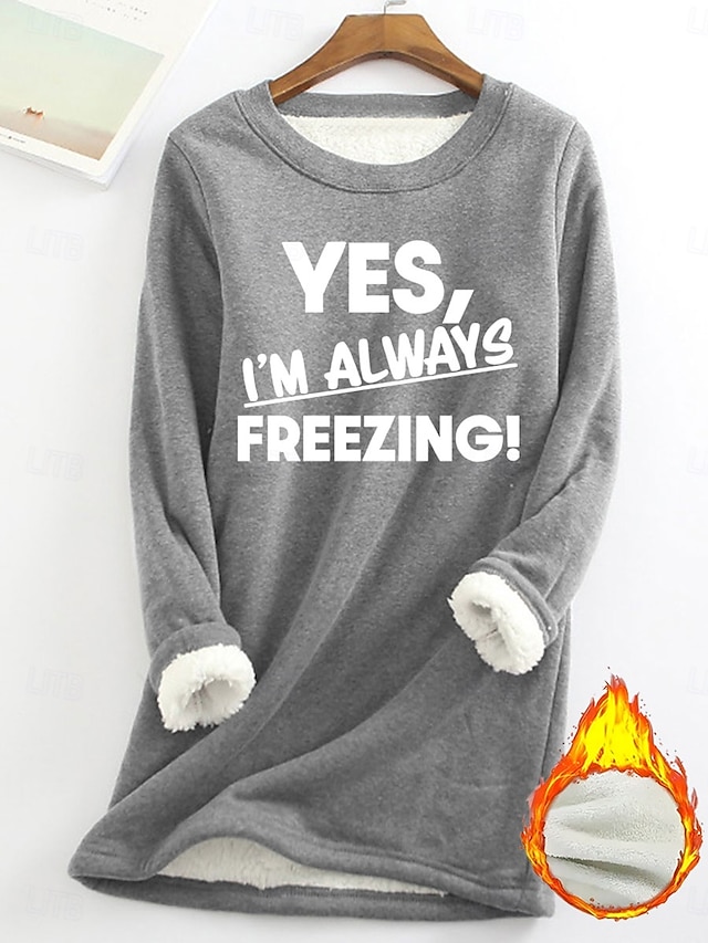 Women's Sweatshirt Fleece Letter Street Dailywear Print Casual Comfrt Crew Neck Long Sleeve Micro-elastic Fall Winter Comfrt Breathable Soft Fabric - Gray