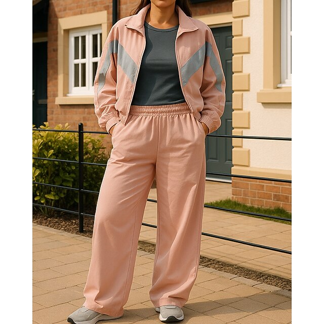 Women's Tracksuit Sweatpants Track Pants Zipper Pocket Solid Colored Clothing Suit Spring Fall White Black Gym Running Training Windproof Long Sleeve Sport Activewear Micro-elastic Regular - Coffee