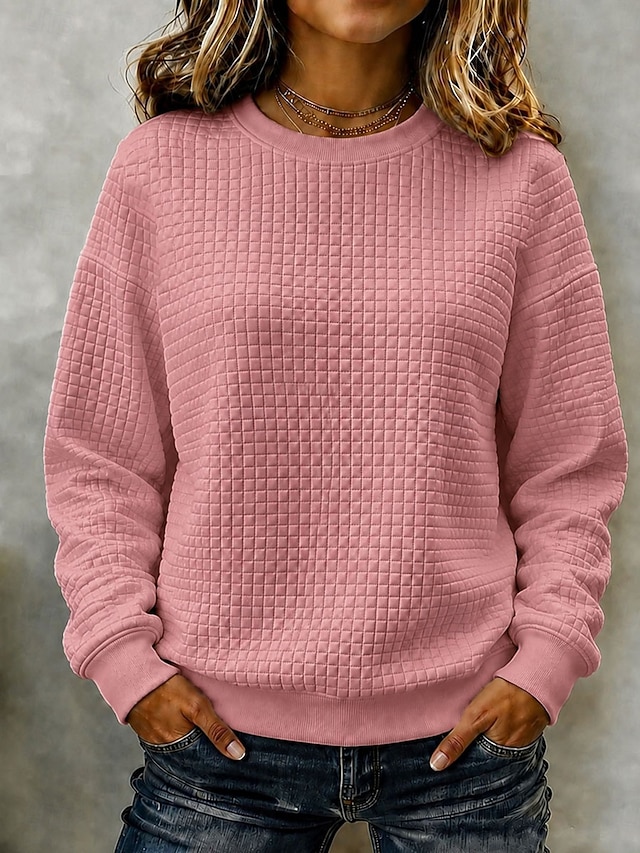Women's Waffle Hoodies Warm Sports Fashion Long Sleeve Crew Neck Regular Tops Casual White Pink Fall Winter - Pink