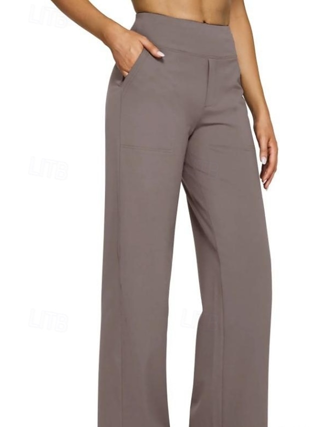 Women's Trousers Casual Pants Straight Fashion Streetwear Basic Full Length High Waist Plain Pocket Elastic Waist Comfort Micro-elastic Daily Vacation Street Blue Black White Almond Spring Fall Loose - Blue
