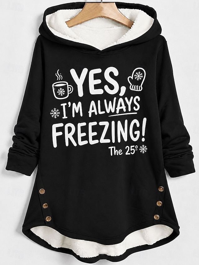 Women's Pullover Hoodie Sweatshirt Print Graphic Letter Warm Casual Fuzzy Long Sleeve Hooded Long Tops Casual Black Pink Fall Winter - Black