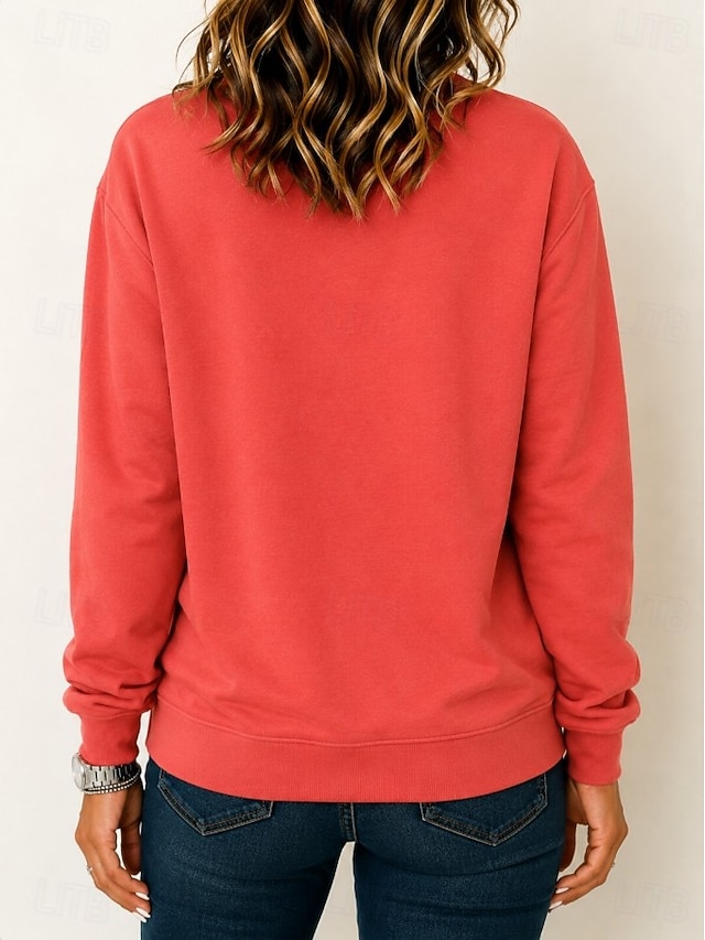 Women's Pullover Sweatshirt Casual Long Sleeve Crew Neck Regular Tops Casual Home Street Black Purple Orange Green khaki Spring Fall Winter - Orange