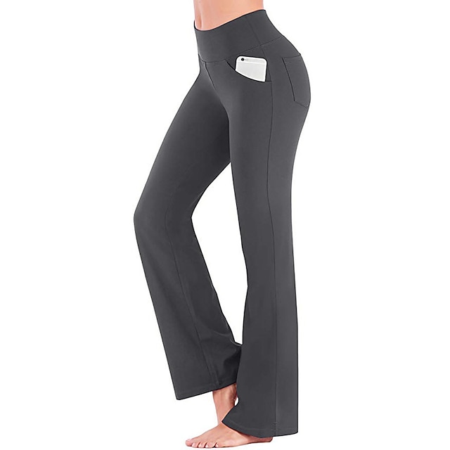 Women's High Waist Yoga Pants Side Pockets Bootcut Leggings Tummy Control 4 Way Stretch Quick Dry Dark Grey Wine Fitness Gym Workout Dance Summer Sports Activewear High Elasticity - Dark Grey