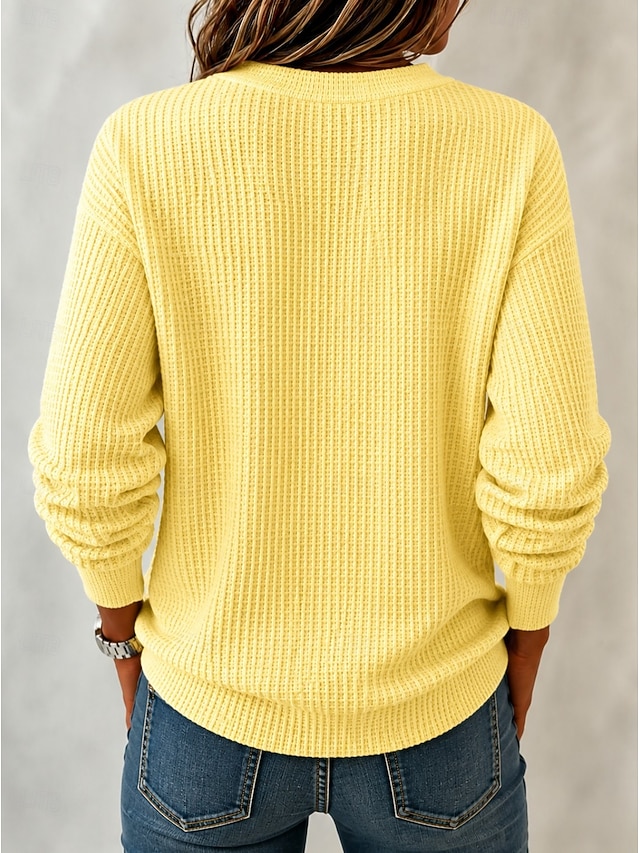 Women's Waffle Polo Shirts Solid Color Bohemia Active Vacation Long Sleeve Crew Neck High Neck Long Tops Casual Daily Holiday Blue Yellow Red Sky Blue Summer Spring Fall Winter - Yellow